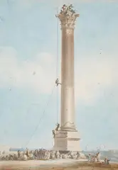 French School c. 1820, THE ERECTION OF A COLUMN, Watercolour