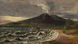 Johan Christian Clausen Dahl, VIEW OF VESUVIUS FROM THE COAST OF CASTELLAMMARE, Oil on canvas (relined)