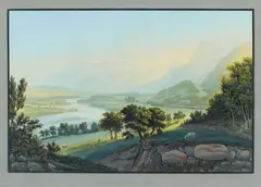 Johann Ludwig Bleuler, THE CONFLUENCE OF THE ILL AND THE RHINE, Gouache with pencil and black ink