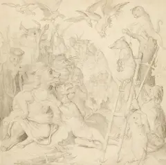 Wilhelm von Kaulbach, ANIMALS FROM REINEKE FUCHS, Pencil on thin card
