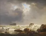 COASTLINE WITH STORMY SEA by Andreas Achenbach, Oil on canvas, sold May 2013