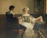 LOVE'S BEGINNING by Laura Theresa Alma-Tadema, Oil on canvas, sold May 2013