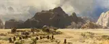 Carl Coven Schirm, SINAI LANDSCAPE WITH THE MOUNTAIN JEBEL EL-DEIR AND THE TOMB OF SHEIK NABI SALEH, Oil on canvas