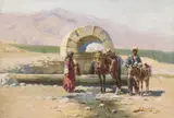 LANDSCAPE IN THE CAUCASUS WITH HORSE TROUGH by Richard Karlovich Zommer, Oil on canvas, sold May 2013