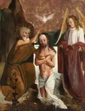THE BAPTISM OF CHRIST by circle of Master of the Behaim-Codex, Oil on panel (parquetted), sold Mar 2013