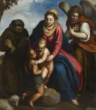 Jacopo Negretti, called Palma il Giovane, attributed to, THE VIRGIN WITH SAINT JOHN, SAINT FRACIS AND AN ANGEL, Oil on canvas (relined)