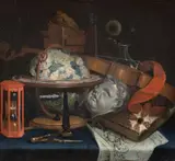 VANITAS STILL LIFE WITH GLOBE, HOURGLASS AND ORDERS by Netherlandish School 17th & 18th century, Oil on canvas (relined), sold Mar 2013