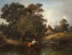 Léon-Victor Dupré, CATTLE IN THE WATER, Oil on canvas