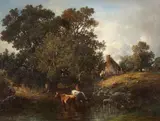 Léon-Victor Dupré, CATTLE IN THE WATER, Oil on canvas