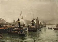 Hans Herrmann, VIEW OF A DUTCH HARBOUR, Oil on canvas