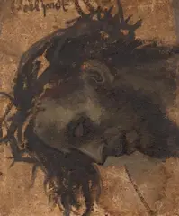 Eduard von Gebhardt, STUDY FOR THE HEAD OF CHRIST IN A CRUCIFIXION, Oil on paper, mounted on canvas