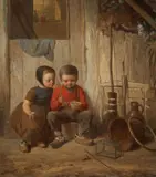 Johann Georg Meyer, TWO CHILDREN WITH HOLDING BIRD´S NEST