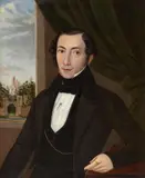Friedrich Joseph Adolf Nebel, PORTRAIT OF A MAN IN FRONT OF A WINDOW, Oil on canvas (relined)