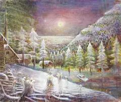Armin Boehm, Mondscheinstadt II, Oil on canvas