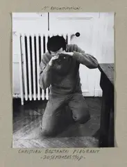 Christian Boltanski, Reconstitution des gestes affectués par Christian Boltanski entre 1948 et 1954, Photowork in 7 parts: Ferrotyped gelatin silver prints mounted to grey card and paperboard. Each approx