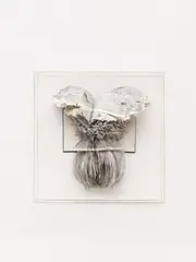 Untitled by Oskar Holweck, Torn object made from reference book pages and book cover on wooden panel, laminated with plastic in Plexiglas box, sold Dec 2012