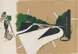 Neo Rauch, Ankunft, Colour silkscreen on chamois coloured card