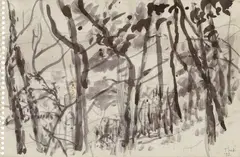 Paul Thek, Schellenberger Wald (Baldeneysee), India ink and graphite on notebook paper, double-sided work