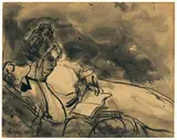 Emil Nolde, Lesende, Watercolour in black, washed India ink, on fine ribbed laid paper