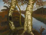 Otto Modersohn, Birken am Moorkanal. Verso: Dorfstraße in Fischerhude