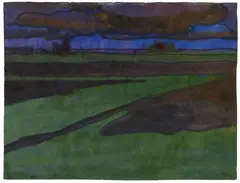Emil Nolde, Marschlandschaft bei Utenwarf, Watercolour on thin Japan paper