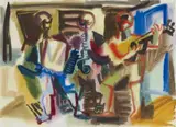 Serenade (Musikanten) by Eduard Bargheer, Watercolour over preparatoy pencil drawing on watercolour laid paper with watermark "PM Fabriano (1938)", sold Dec 2012