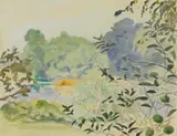 Waldteich bei Potsdam by Erich Heckel, Watercolour and coloured crayon on grey laid paper with watermarks "INGRES" and "PMF (ITALIA)", sold Dec 2012