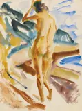 Max Kaus, Badende (Rückenakt), Watercolour over pencil on firm ribbed laid paper