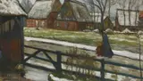 Otto Modersohn, Fischerhuder Dorfstraße im Winter. Verso: Felder im Frühjahr