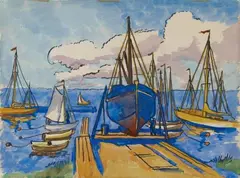 Kutter auf der Slip by Max Pechstein, Watercolour and India ink drawing on watercolour paper, sold Dec 2012