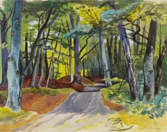 Waldinneres by Max Pechstein, Watercolour and preparatory drawing in black chalk on watercolour paper with watermark "P M", sold Dec 2012