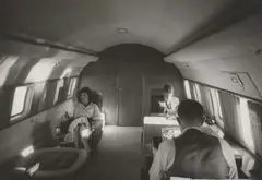 Jacques Lowe, John F. Kennedy and wife with Lyndon Johnson aboard Air Force One, Vintage gelatin silver print