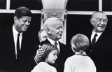Guido Mangold, J. F. Kennedy, W. Scheel, W. Lübke, K. Adenauer, Palais Schaumburg, Ferrotyped gelatin silver print, printed later