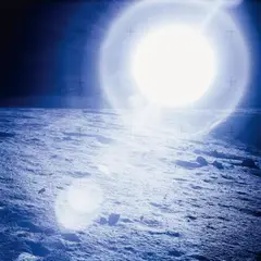 Morning Sun near Surveyor Crater, with blue Lens Flare, photographed by Charles Conrad, Apollo 12, November 14-24, 1969 (from the series: Full Moon) by Michael Light, Chromogenic print on Fujicolor Crystal Archive paper, printed, sold Nov 2012