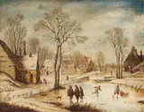 WINTER LANDSCAPE WITH SKATERS by Dutch School, first half of the 17th Century, Oil on panel, sold Nov 2012