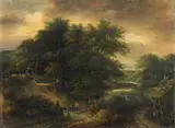 Guillaum Dubois, WOODED LANDSCAPE WITH FIGURAL STAFFAGE, Oil on panel