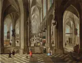 Pieter Neefs the Younger, THE INTERIOR OF THE ONZE LIEVE VROUWEKERK IN ANTWERP, Oil on copper, laid down on panel