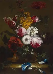 Nicolas Baudesson, ROSES, TULIPS, BINDWEED AND OTHER FLOWERS IN A VASE, Oil on canvas (relined)