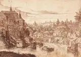 attributed to Hans Sebald Lautensack, TOWNSCAPE WITH A RIVER, Pen and brown ink