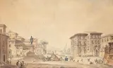Louis Jean Desprez, THE PIAZZA AND PALAZZO REALE IN MESSINA, Pen and watercolour on ribbed paper, mounted