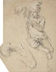 Étienne Jeaurat, SKETCH OF TWO YOUNG BOYS, Black chalk, heightened with white on tinted paper
