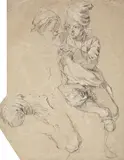 Étienne Jeaurat, SKETCH OF TWO YOUNG BOYS, Black chalk, heightened with white on tinted paper