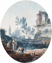 Joseph Vernet, TWO SOUTHERN MOUNTAIN LANDSCAPES WITH FIGURAL STAFFAGE, Watercolour and tempera on paper