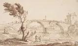 French School 18th century, RIVER LANDSCAPE WITH BRIDGE