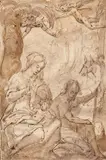 attributed to Alessandro Casolani, REST ON THE FLIGHT INTO EGYPT, Pen and brush and brown ink on laid paper