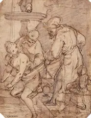 Alessandro Casolani, SUSANNA AND THE ELDERS, Pen and brown ink and wash, mounted