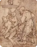 Alessandro Casolani, SUSANNA AND THE ELDERS, Pen and brown ink and wash, mounted