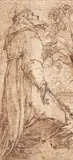 Italian School circa 1600, A KNEELING MONK, Pen and brown ink on paper, mounted on thin card