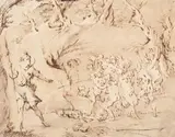 German School 17th century, DIANA AND ACTEON (?), Pen and brown ink on ribbed paper