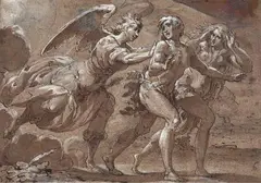 attributed to Frans Floris, THE EXPULSION FROM PARADISE, Pen and brown ink, heightened with white